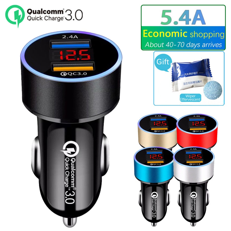 Chargeur voiture double USB QC 3.0 avec écran LCD