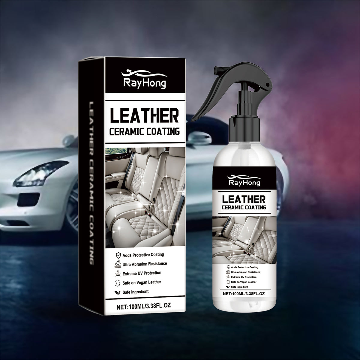 Rayhong Automotive Leather Ceramic Coating Spray, Leather Refurbishment Decontamination Brightening Maintenance Cleaning And Polishing Spray