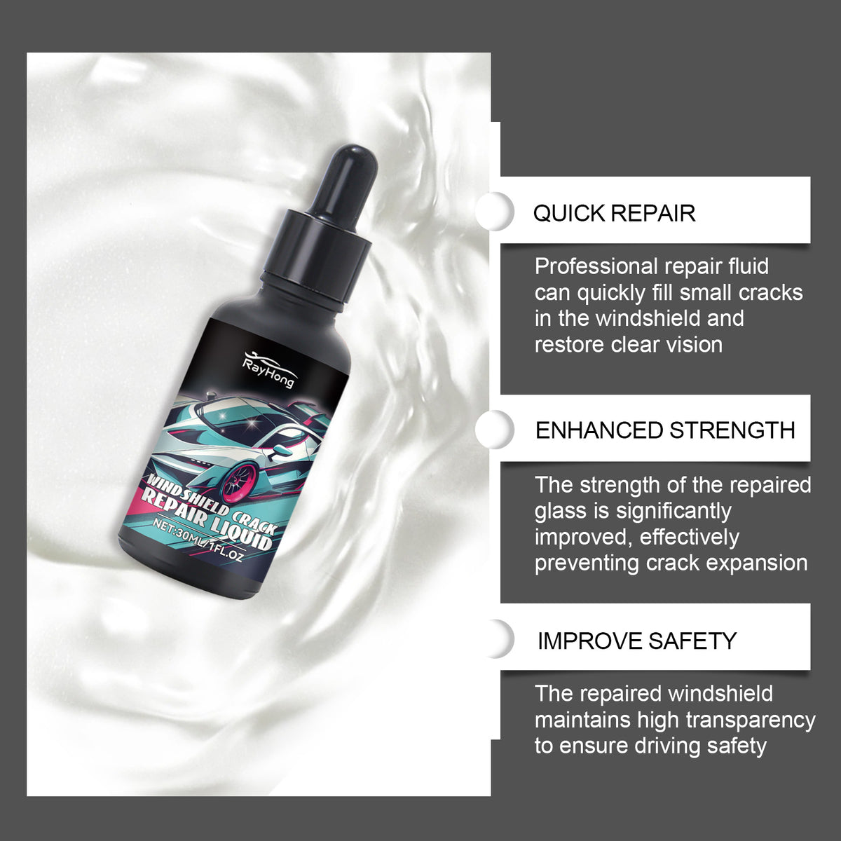 Rayhong Car Windshield Repair Drops Front Windshield Repair Fluid set for quick repair of cracks